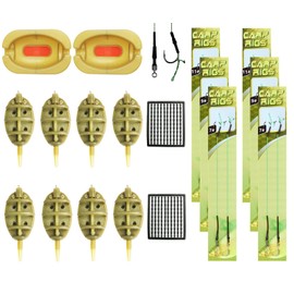 Drchoer Fishing Inline Feeders with Quick Release Mould and Carp Fishing Hair Rigs Hooks,Carp Fishing Method Feeder 15g 20g 25g 35g 30g 40g 50g 60g