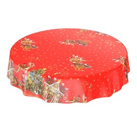 ANRO Oilcloth Tablecloth Oilcloth Tablecloth Christmas Santa Claus Red Stars Round 140 cm