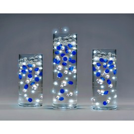 100 Floating Royal Blue/Navy Sparkling Gems & Glitter Silver Pearls-Fills 2 Gallons of the Transparent Gels for the Floating Effect- With Pre-Measured Prep Bags- And 6 White Submersible Fairy Lights