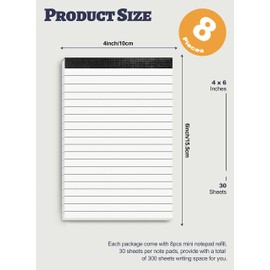 8 Pack Notepad Small Notepads Refills 4 x 6 Memo Pads Lined Paper Pad Bloc Note Writing Note Pads 4 x 6” Scratch Pads Server Writing Pads Small Pocket Notebook with 30 Sheets Per Pad for School Office