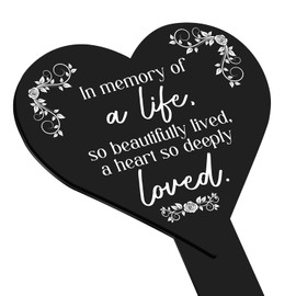 Sieral Memorial Grave Markers Heart Shaped Remembrance Plaque Stake Memorial Garden Grave Marker for Cemetery Black Sympathy Plaque Garden Grave Decoration for Relative Friend Cemetery Outdoors Yard