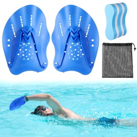 Pull Buoy & Hand Paddles Set – Blue Swimming Training Aid for Adults & Kids – Upper Body Strength Builder – Swim Float & Resistance Paddles Combo for Technique Improvement & Pool Workouts