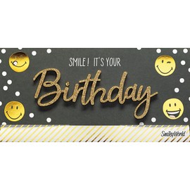 Perleberg Birthday Card Lettering Surprise Smiley - Smile! It's Your Birthday - 11 x 22 cm