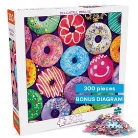 Buffalo Games - Delightful Donuts - 300 Piece Jigsaw Puzzle for Adults with Oversized Pieces - Colorful Large Jigsaw Puzzle with Fun Donut Art - Finished Size 21.25 x 15