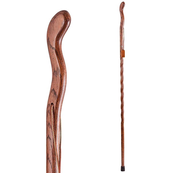Brazos Trekking Pole Hiking Stick for Men and Women Handcrafted of Lightweight Wood and made in the USA, Red Oak, 55 Inches