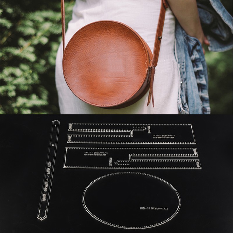 Leather Craft Clear Acrylic Shoulder Bag Round Bag Pattern Stencil