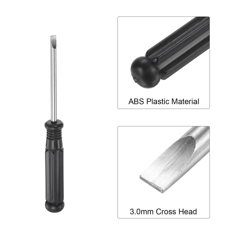 uxcell Mini Slotted Screwdriver, 3.0mm Flat Head with Black Handle