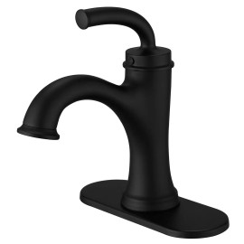 Matte Black Single Handle Bathroom Faucet for One-Hole Installation with 3 Holes Deck Plate & Metal Drain Bath & Shower FaucetColor: Matte Black Color