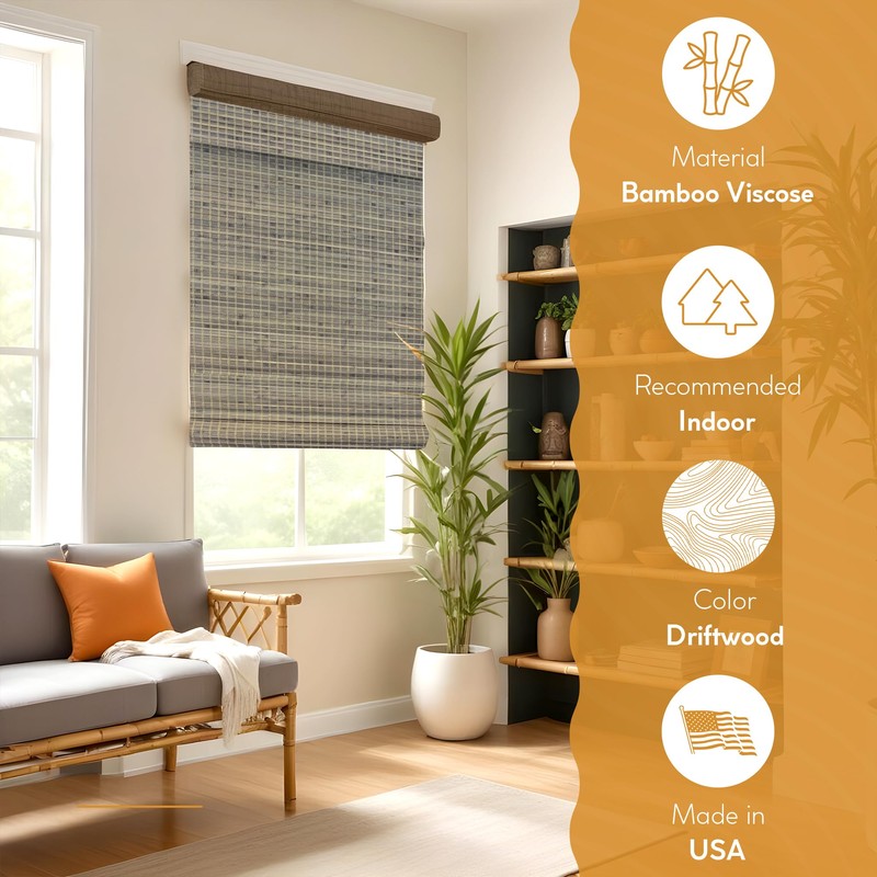 Radiance Cordless Bamboo Roman Shades for Windows - Flatweave Bamboo