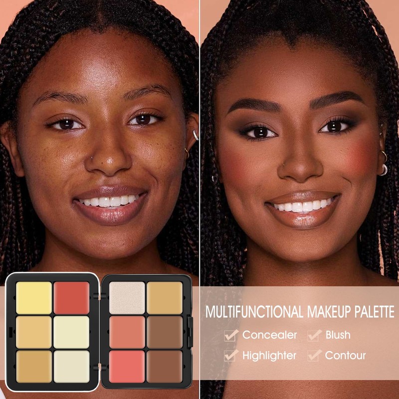 LSxia 12 Colors Cream [Blush+Contour+Concealer+Highlighter] Makeup Palette for Cheeks -