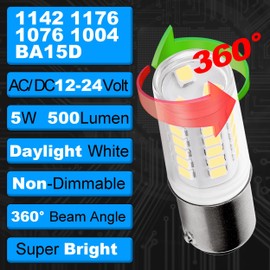 12 Volt 1142 BA15D LED RV Interior Light Bulbs 1176 1076 1004 Daylight White 6000K 5 Watts DC Bayonet Double Contact Base for AC10-24 Volt DC10-30 Volt Car Camper Marine Boat Trailer Lights, 3 Pack