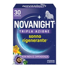 Novanight Tripla Azione Melatonina per Dormire, Integratori per Dormire, Disturbi del Sonno - Senza Glutine, con Melatonina, Escolzia, Passiflora, Melissa, Non Induce Dipendenza (30 Compresse)