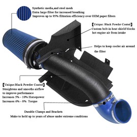 MOOSUN 4 inch Cold Air Intake Black Tube + Heat Shield for 1999-2006 GMC/Chevy V8 4.8L/5.3L/6.0L Silverado 1500/2500/3500 Blue