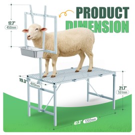 Gelacie Goat Milking Stand with Feeder, 600lbs Sheep Hoof Trimming Stand with Feed Bin, Adjustable/Foldable Livestock Rack for Milking Trimming Bathing Grooming, Stainless Steel Silvery