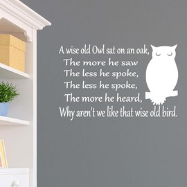 A Wise Old Owl Sat On an Oak Vinyl Wall Decal | Kids Wall Décor | Kids Bedroom Wall Décor | White