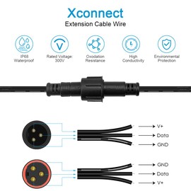 ALITOVE 6.56ft 3 Pin xConnect Extension Cable with 17mm Male & 12mm*23mm Female X-Connector 18AWG Power Cord IP68 Waterproof for B0923SDR5T B0CM95W84B B0CW9NQ12K WS2811 Pixel String Light(2 Pack)