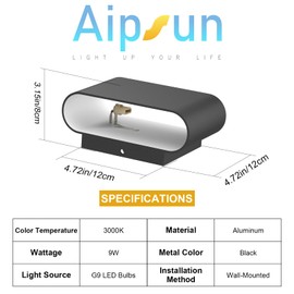 Aipsun Black LED Wall Sconces 1 Pack Indoor Modern Wall Lights Hardwired Up and Down Interior Wall Mount Light for Living Room Bedroom Hallway Warm White 3000K(with G9 Bulbs)