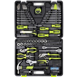 FASTPRO 225-Piece Household Tool Set, SAE & Metric Mechanics Hand Tool Set with Toolbox, Home/Auto Repairing Tool Kit for DIY, Home Maintenance and Car Repairing, Green