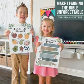 Hadley Designs Hadley Designs Books of the Bible Poster C 9 Sunday School Decorations for Classroom, 11x14in Bible Posters for Kids, 10 Commandments, Fruits of the Spirit & More C Greenery Christian Classroom Decor