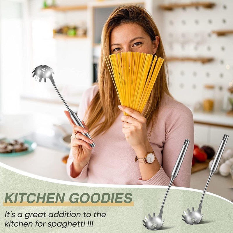 HZIYOU 3Pcs Spaghetti Spoon and Pasta Tongs Stainless Steel Comb