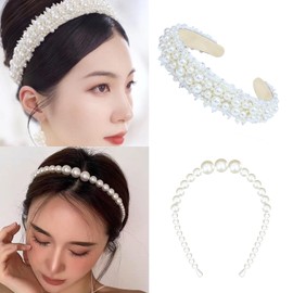 Pearl Headband Set of 2, Baroque Bridal Hair Hoop Wedding Birthday Festival Hair Ornament, Simple, White, Gorgeous, Stylish, Bijou, Women's, Hair Accessories, Unisex, Children and Adults