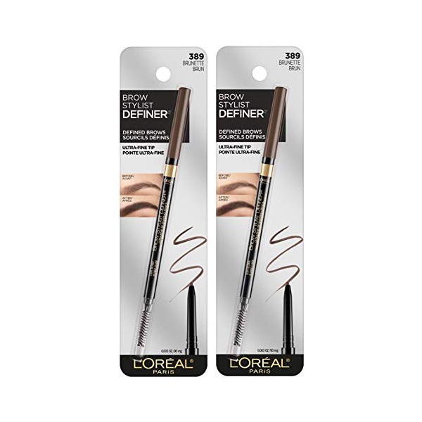 L'Oreal Paris Makeup Brow Stylist Definer Waterproof Eyebrow Pencil, Ultra-Fine Mechanical Pencil, Draws Tiny Brow Hairs and Fills in Sparse Areas and Gaps, Brunette, 0.003 Ounce (Pack of 2)