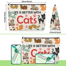 Cat Lover Makeup Bag Pet Mom Gifts for Women Cat Owner Mother Sister Animal Themed Cosmetic Bag Birthday Gift for Animal Lover Christmas Graduation Present for Best Friend Pet Owner Travel Pouch