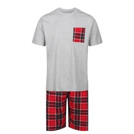 Mens Short Pyjamas PJ Set Premium Sleep Lounge Tartan Plaid Nightwear M-XXL New (PP Tartan Grey M)