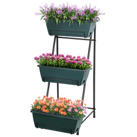 Raised Garden Bed 3 Tier Vertical Garden Planter Standing Garden Bed Planter Box Outdoor Herb Planter with Drainage Holes Removable Tray for Patio Balcony Porch Green
