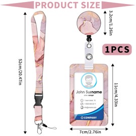 HEOUCH ID Card Holder, ID Card Holder with Strap, Retractable Lanyard Nurse, Removable Neck Lanyard Strap with Badge Reel and Vertical ID Holder (Pink)