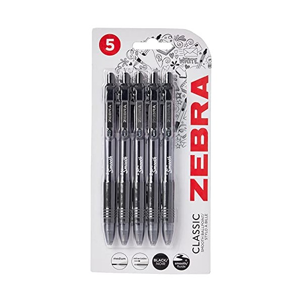 Zebra Pen Z Grip Black Pens Ballpoint, Smooth & Comfortable Ballpoint Pens with Pocket Clip, Retractable Ballpoint Pens, Black Ink, Reliable Black Biro Pens Multipack for Everyday Use - Medium Point