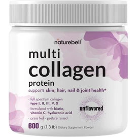 Multi Collagen Protein Powder 600g - 5 Types (I, II, III, V, X) Grass-Fed & Pasture-Raised | with Biotin 5000mcg, Vitamin C & Hyaluronic Acid | Keto, Paleo, Unflavored (54 Servings)