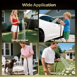 PineVoy Portable Shower for Camping, Rechargeable Camping Shower Pump with LED Display of Battery Level and Temperature, Lasting-180 Mins, Suitable for Outdoor Shower, Pet Bath, Car Washing