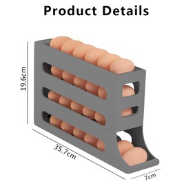 Eierhalter für Kühlschrank, 4 Etagen Automatisch Rollender Eierbehälter für Kühlschrank, Große Kapazität, Eierhalter für 30 Eier, Kühlschrank Organizer für Eieraufbewahrung (Grau)