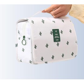 Travel Hanging Toiletry Bag Cosmetic Bag Makeup Organizers for Men & Women with Sturdy Hook, Fashion (White Cactus, 24 * 18 * 10cm)