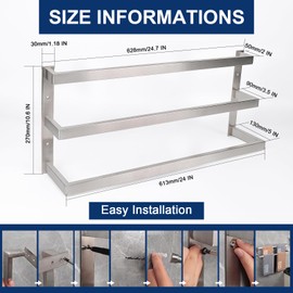 NearMoon Bathroom Towel Bar, Towel Rod Holder, Square Shelf Rack Hanging Towel for Bath, Thicken SUS304 Stainless Steel Towel Rack Wall Mounted-3-Tier Bathroom Accessories (24 Inch, Brushed Nickel)