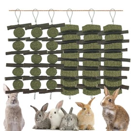 Plaiavecu Rabbits Bunny Chew Toys Treats Natural Wood Timothy Hay Grass Cakes Balls Chew Toys Treats for Hamster Chinchilla Guinea Pigs 6pcs