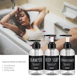 Segbeauty - Dispensador de champú, 3 botellas de plástico de 10 oz/300 ml, botellas de bomba de champú recargables para ducha, botellas de bomba para jabón corporal, champú, acondicionador, baño de hotel