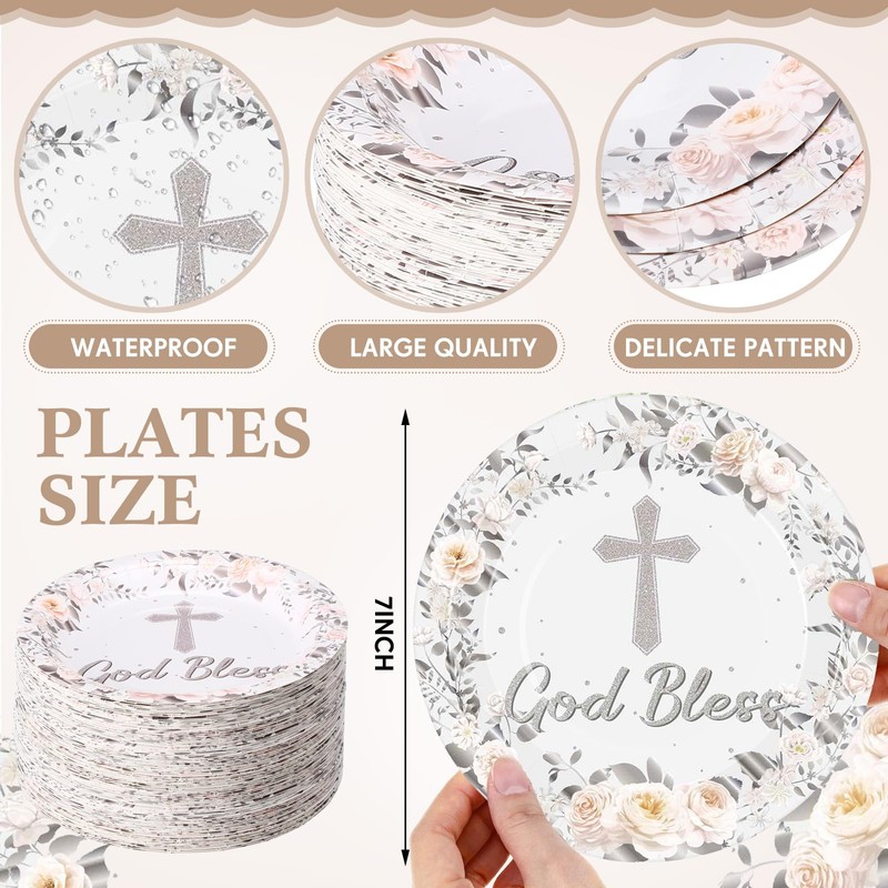 Zopeal 80 Pcs 7 Inch Baptism Plates God Bless Baptism