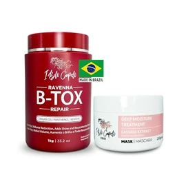 I Belli Capelli Ravenna B-tox Kit de reparación – Tratamiento para el cabello B-tox y máscara de aceite de argán 44 onzas líquidas – Sin formaldehído,