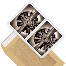 Rectangle Stickers (Set of 2) 10cm - Vintage Aircraft Engine & Propeller Plane Decals for Laptops,Tablets,Luggage,Scrap Booking,Fridges, 46395