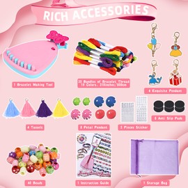 Freundschaftsbänder Bastelset, Freundschaftsarmband Knüpfen, Armbänder Selber Machen, Handwerksset für Mädchen 6 7 8 9 10 11 12 mit Handyhalter, 35 Garnbündeln, Quasten, Anhänger, Perlen, Geburtstags