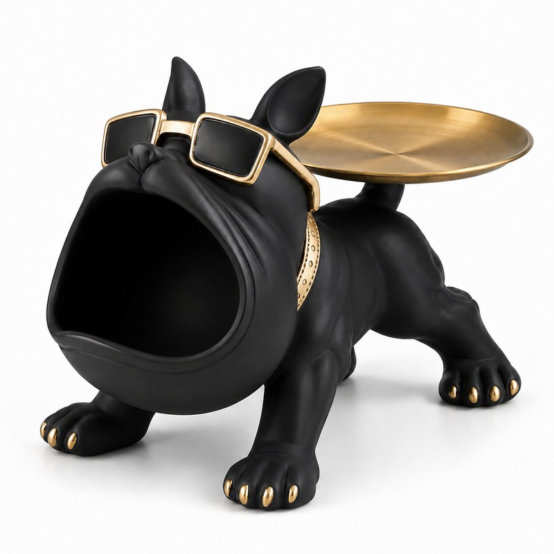 Bulldog Decorative Storage Tray Statue – 11.8-Inch Resin Dog Figurine