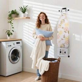 ZHMY Ironing Board Hanger Wall Mount, Ironing Board Holder for Y or T Shaped,Stainless Steel Wall Hook Iron Board Holder for Laundry Rooms with 2 Hooks (White)