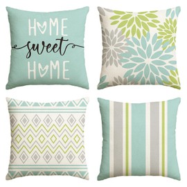 Artoid Mode Green Dahlia Geometric Cushion Covers, Set of 4, 50 x 50 cm, Spring Decorative Cushion Cover, Couch Living Room, Outdoor Decoration