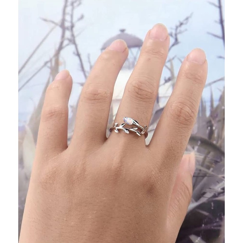 925 Sterling Silver Moonstone Ring Leaf Ring for Women Ring