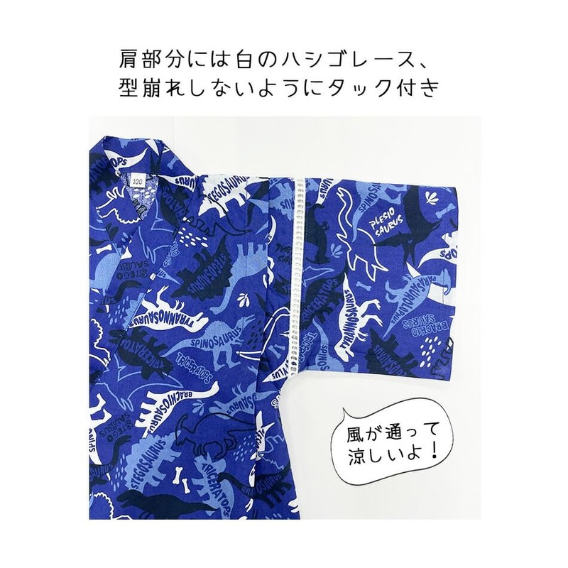 Gokigen Meito 91000 Kids Jinbei, Boy, 2-Piece Set, Dinosaur Pattern,