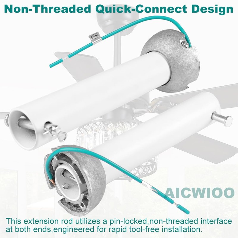 6 inch White Ceiling Fan Downrod with Hanger Ball Assembly,1-inch