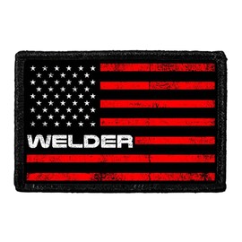 Welder - US Flag - Red | Hook and Loop Attach for Hats, Jeans, Vest, Coat | 2x3 in | by Pull Patch