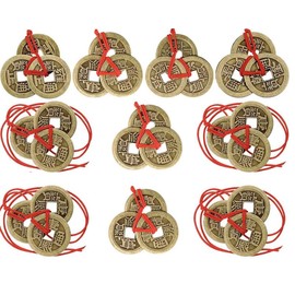 10 Pcs Chinese Feng Shui I-Ching Coins Fortune Good Luck Traditional Coins with Red String,Wealth and Success Chinese New Year Supplies Decor